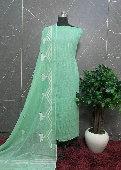 Buy Sea Green & Parrot Green Jam Silk Embroidered Dress Material With  Digital Printed Dupatta Online at Best Prices in India - JioMart.